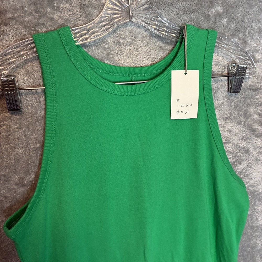 A New Day Womens Cozy Knit Sleeveless Skater Dress M Green Minimalist Sporty NWT